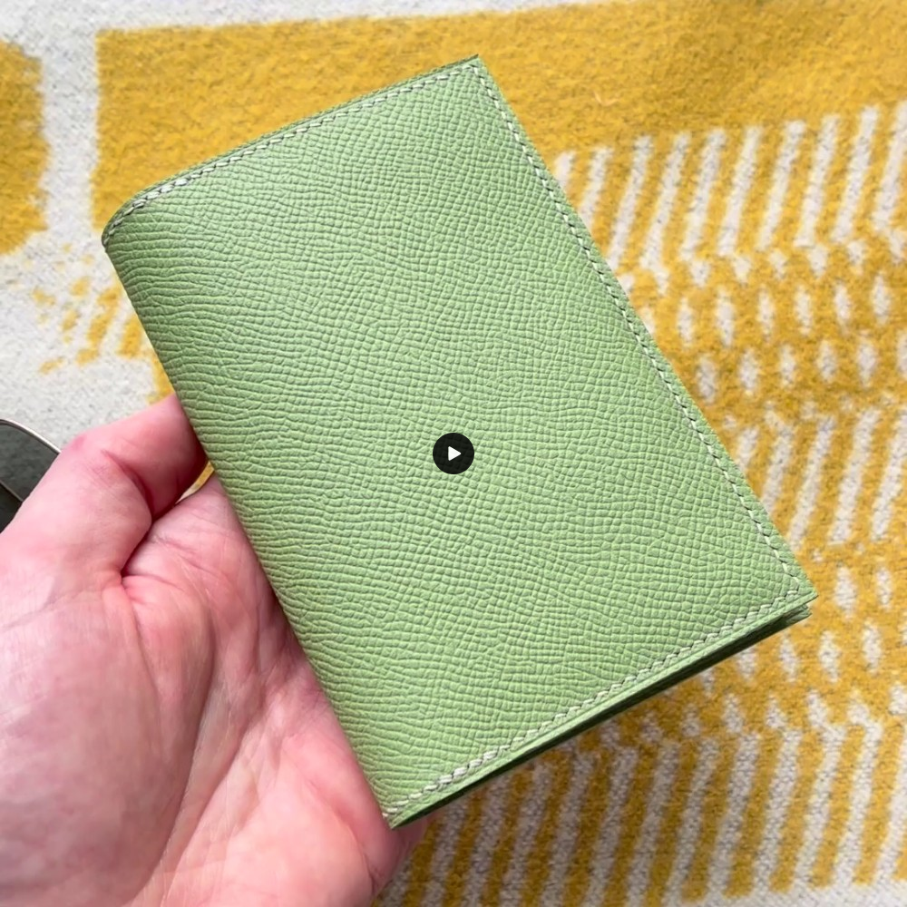 3CC Style Passport and Card Sleeve in Vert Criquet and Gris Mouette Epsom Calfskin